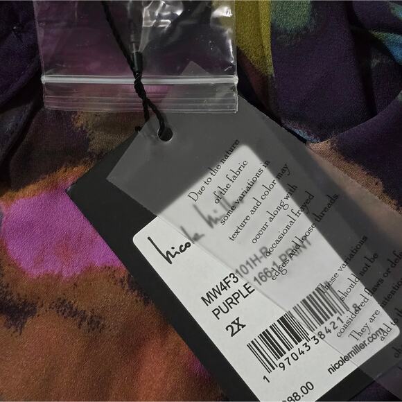 NICOLE MILLER Floral Print Women's Top Purple Watercolor Abstract Plus Size 2X 3 - Picture 8 of 11